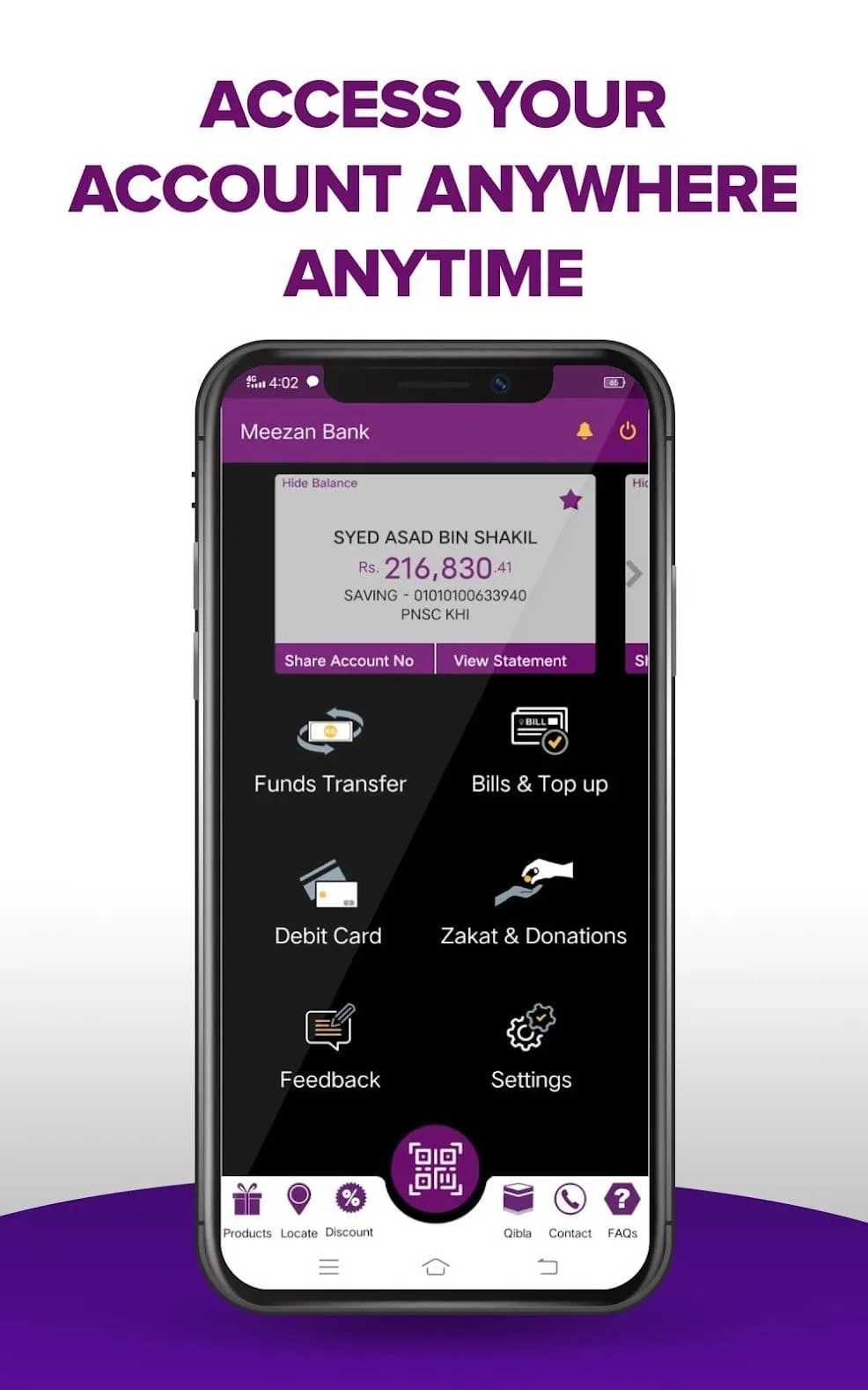 Meezan Mobile App account dashboard