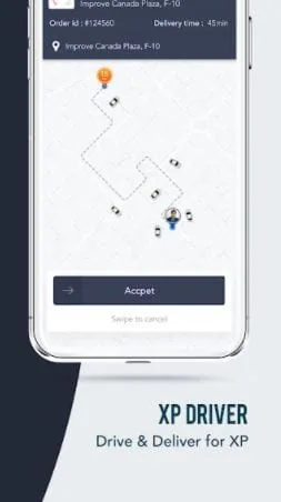 XP Driver order acceptance and route screen